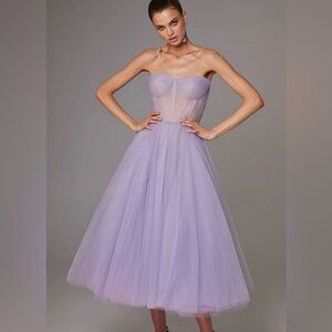Elegant Lavender Strapless Tulle Dress